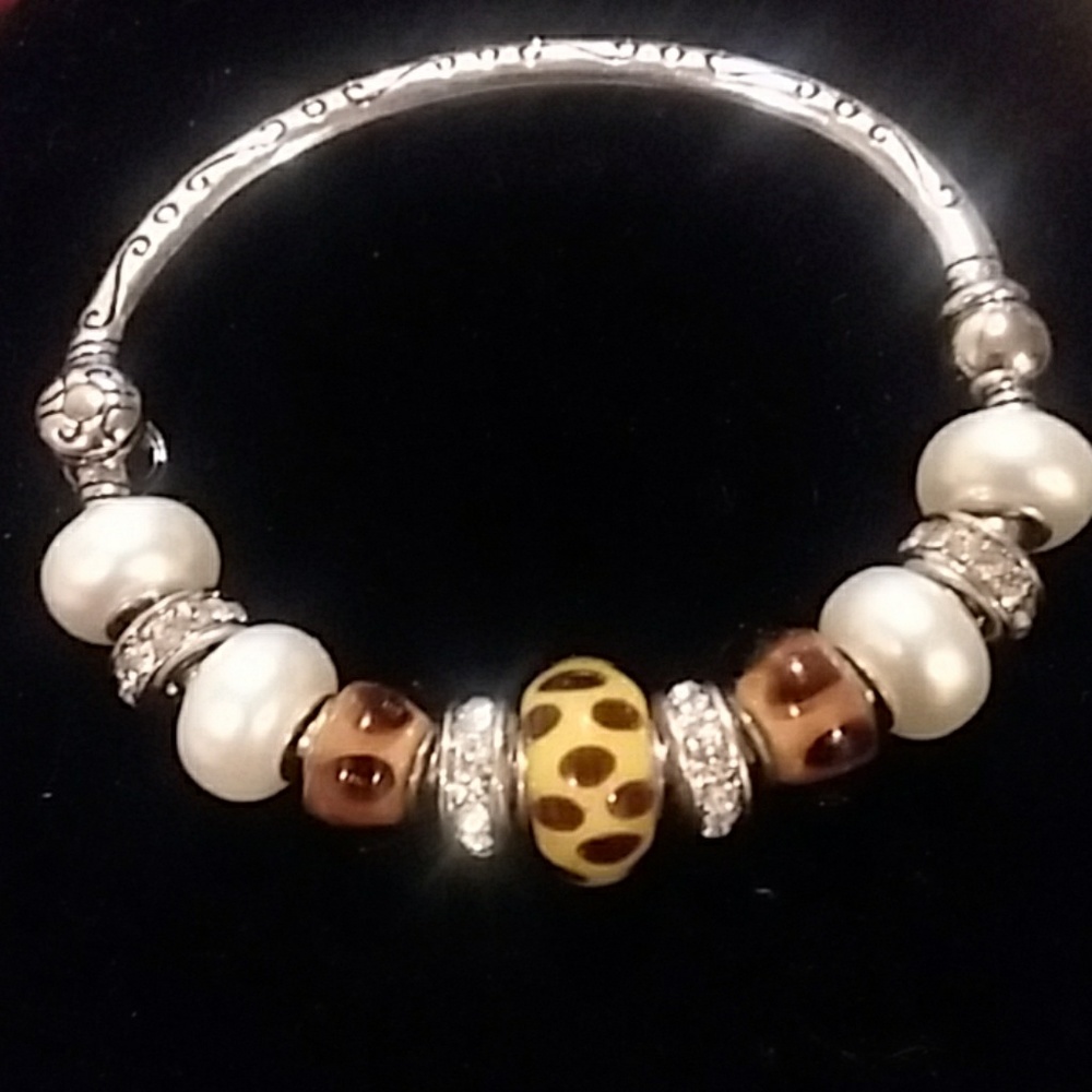 Silver plated bangle bracelet with beads